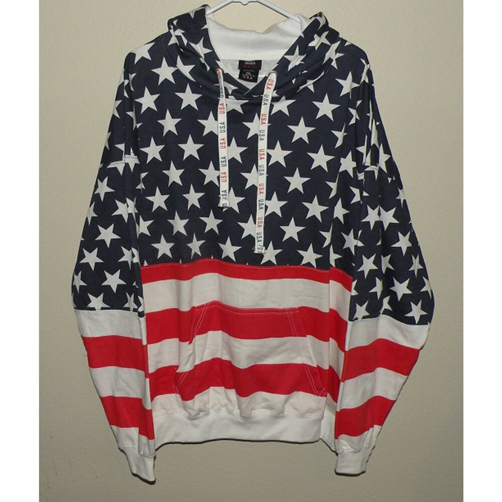 Isaac’s Designs Men’s 3XL Pullover Hooded Sweatshirt USA Flag Red White Blue